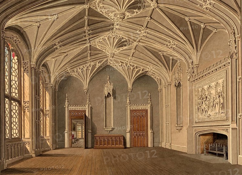 The Hall of Blithfield, country house in Staffordshire, England, digitally restored reproduction of a 19th-century original by John Buckler, Record date not stated, country house in Staffordshire, digitally restored reproduction of a 19th-century original, Record date not stated