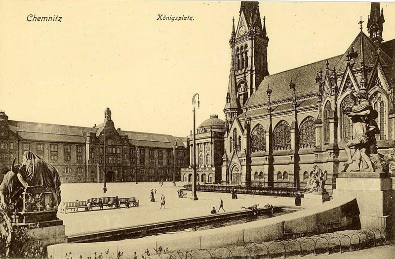 Königsplatz in Chemnitz around 1910, Saxony, Germany, digitally enhanced reproduction from a historical original, around 1900, public domain, Europe
