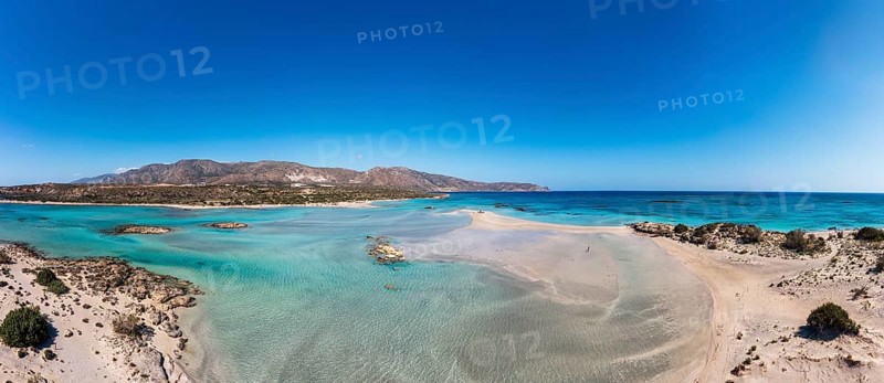 Drone shot, Elafonissi beach, south-west Crete, Crete, Greece, Europe