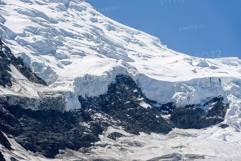 High alpine mountain landscape at Pointe Bravais, glacier edge, glacier tongue, Glacier de Taconnaz, Chamonix, Haute-Savoie, France, Europe