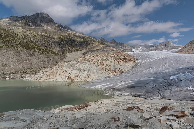Rhone Glacier, Obergoms VS, Wallis, Switzerland. Under the white blankets is the ice grotto