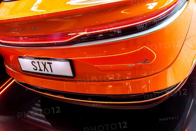 Düsseldorf Airport. Presentation by car hire company SIXT of the Chinese electric vehicle Lucid Air with up to 831 hp. Düsseldorf, North Rhine-Westphalia, Germany, Europe