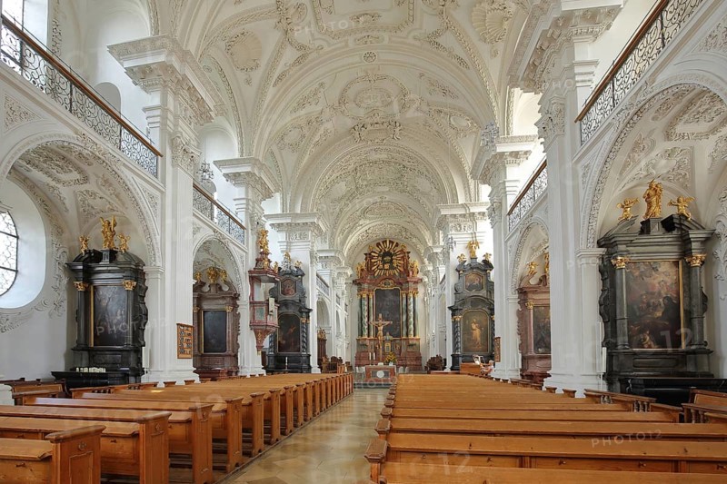 Interior view of the baroque castle church, paintings, decorations, ornaments, fresco, Friedrichshafen, Obersee, Lake Constance, Lake Constance area, Baden-Württemberg, Germany, Europe