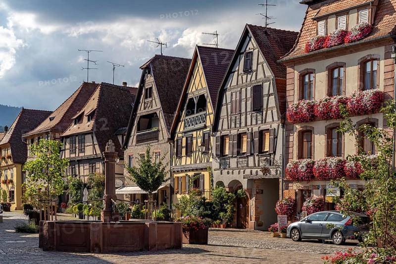 Half-timbered houses on the Place du docteur Pierre Walter in Bergheim, Alsace, France, Europe