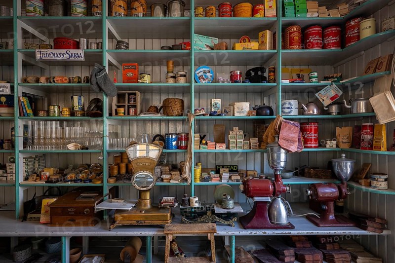 Old shop in the fishing village of Nusfjord, Lofoten, Norway, Europe