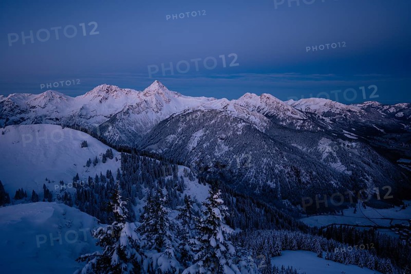 Snow-covered windscape in the Alps at Neunerköpfle in the Tannheimer Tal in Tyrol, Austria, Europe
