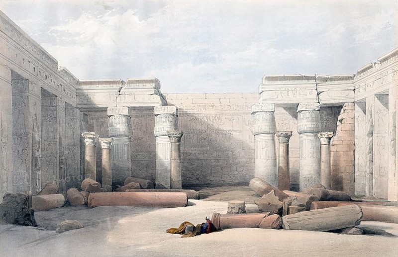 Medinet Abou, Medinet Habu, Thebes, Egypt, c. 1850, Historical, digitally restored reproduction from a 19th century original, exact date unknown, Africa