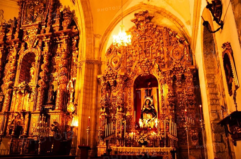 Elaborately decorated gold altar in the cathedral church of Santa Maria La Mayor, Ronda, Andalusia, Spain, Europe