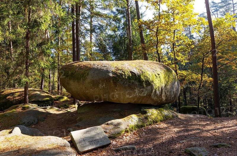 Granite rock Wackelstein, natural monument, Blockheide nature park Park near Gmünd, Waldviertel, Lower Austria, Austria, Europe