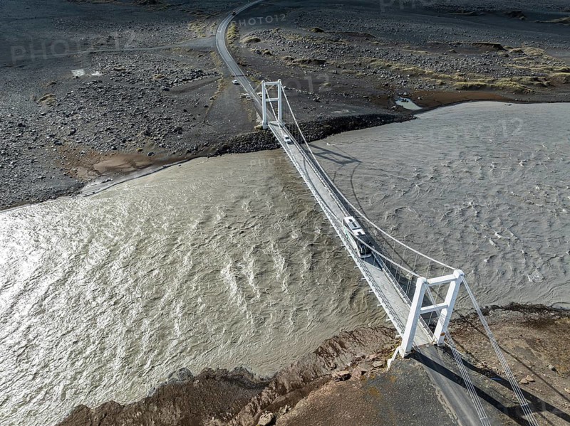 Bridge over river Jökuls a Fjöllum, ringroad no. 1, aerial view, Iceland, Europe