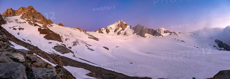 High alpine mountain landscape at sunset, Glacier du Tour, glacier and mountain peak, summit of the Aiguille de Chardonnet, Chamonix, Haute-Savoie, France, Europe