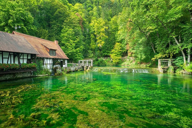 Historic hammer mill at the Blautopf, hammer mill, mill, Blautopfhaus, Blaubeuren, Swabian Alb, Baden- Württemberg, Germany, Europe