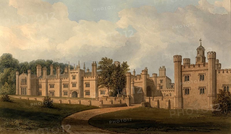 South East View of Blithfield, Staffordshire, the Seat of the Very Honourable Lord Bagot, England, digitally restored reproduction of a 19th-century original by John Buckler, Record date not stated, South East View of Blithfield, the Seat of the Right Honourable Lord Bagot, digitally restored reproduction of a 19th-century original, Record date not stated