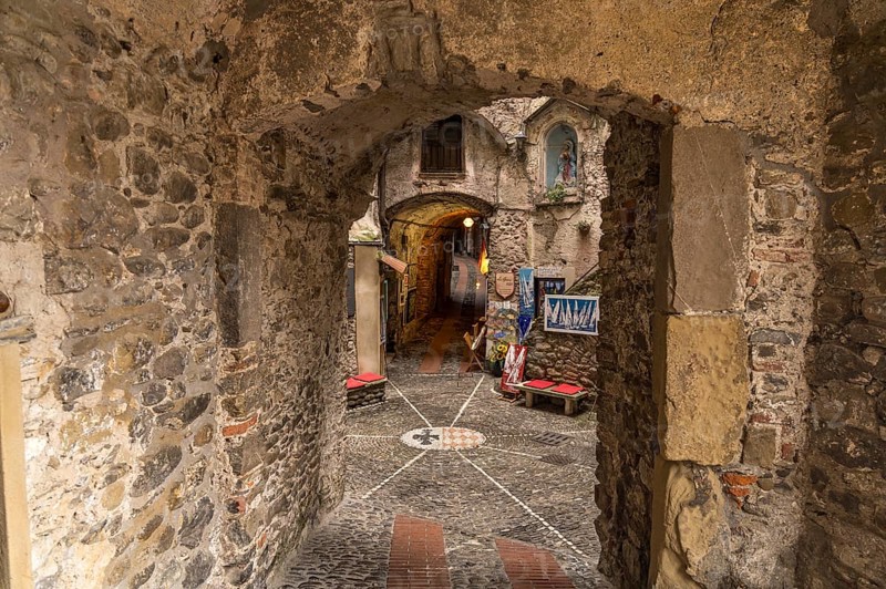 In the old town centre of Dolceacqua, Liguria, Italy, Europe