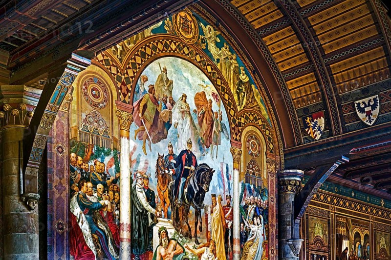 Central triptych with the Apotheosis of the Founding of the Empire by Hermann Wislicenus, mural, Kaisersaal Goslar, Lower Saxony, Germany, Europe