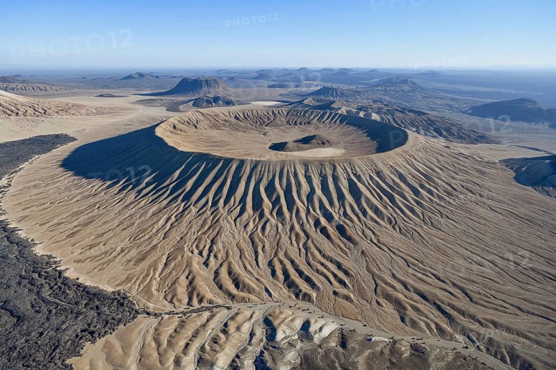 Harrat Khaybar volcanic landscape, aerial view, near Khaybar, Medina Province, Saudi Arabia, Arabian Peninsula, Asia