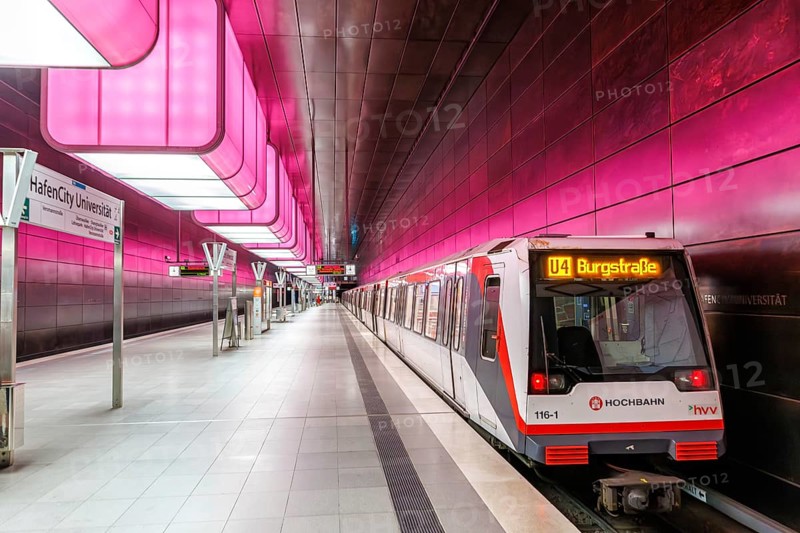 Hochbahn Hamburg metro metro station at Hafencity University station in Hamburg, Germany, Europe