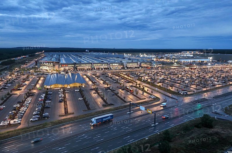 Tesla Giga Factory at the blue hour, Grünheide, 25.09.2024., Grünheide, Brandenburg, Germany, Europe
