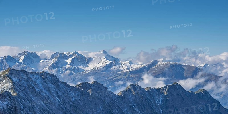 View from the Hoefatsblick station on the Nebelhorn to the Allgäu Alps, Allgaeu, Bavaria, Germany, Europe
