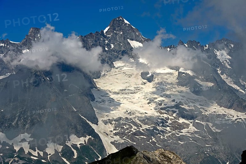 Summit of Mont Dolent with the Dolent Glacier in the border triangle of Switzerland, Italy, France, Valais, Switzerland, Europe