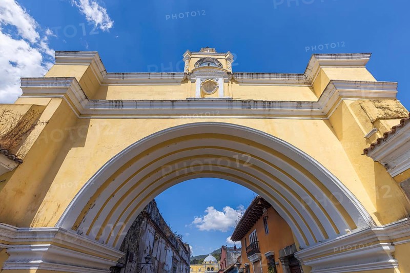 Guatemala, Santa Catalina arch in Antigua in historic city center Barrio Historico, Central America
