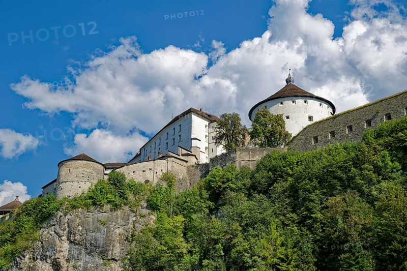 View of the medieval Kufstein Fortress on the River Inn, Kufstein, Tyrol, Austria, Europe
