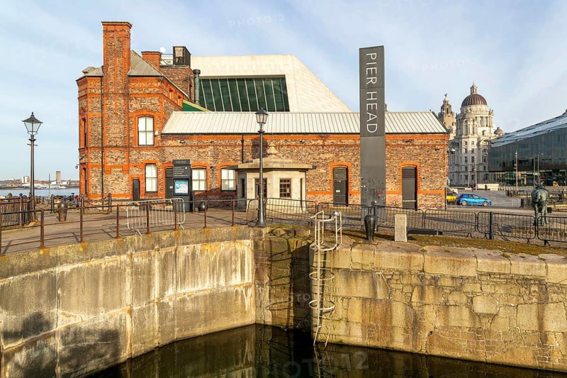 Historic waterfront dock Pump House buildings, Canning Dock, Pier Head, Liverpool, England, UK