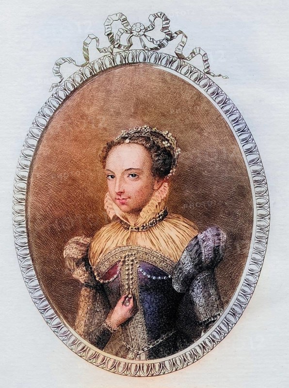Catherine de Medici. Born Caterina Maria Romola of Medici. Queen of France 1519-189, woman of Henry II. Etching by Mercier, Historical, digitally restored reproduction from a 19th century original, Record date not stated