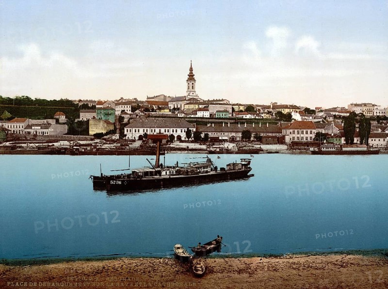 The landing place for boats near the cathedral, Belgrade, Serbia, c. 1895, Historical, digitally restored reproduction from a 19th century original, Record date not stated, Europe