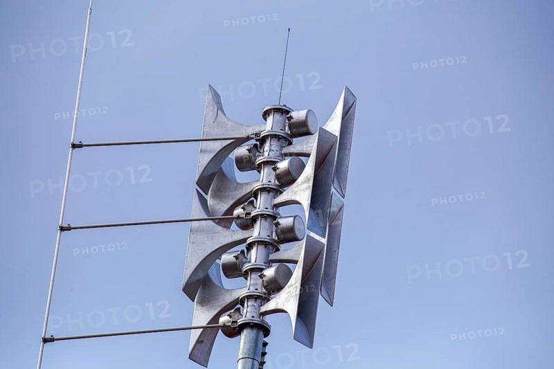 Close-up of a siren at a school