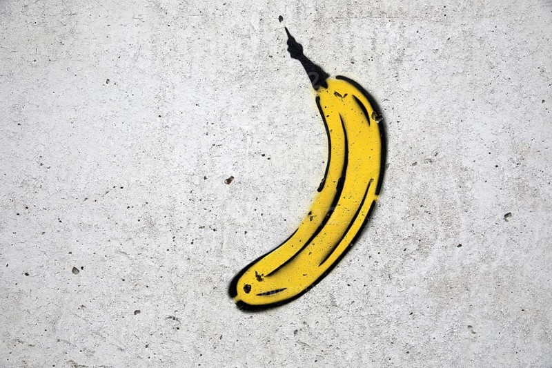 Graffiti banana by Thomas Baumgärtel as a tribute at the art museum Bonn Museumsmeile, Bonn, North Rhine-Westphalia, Germany, Europe