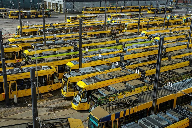 Essen, North Rhine-Westphalia, Germany, Trams at Ruhrbahn depot, Verdi and EVG warning strike, Europe