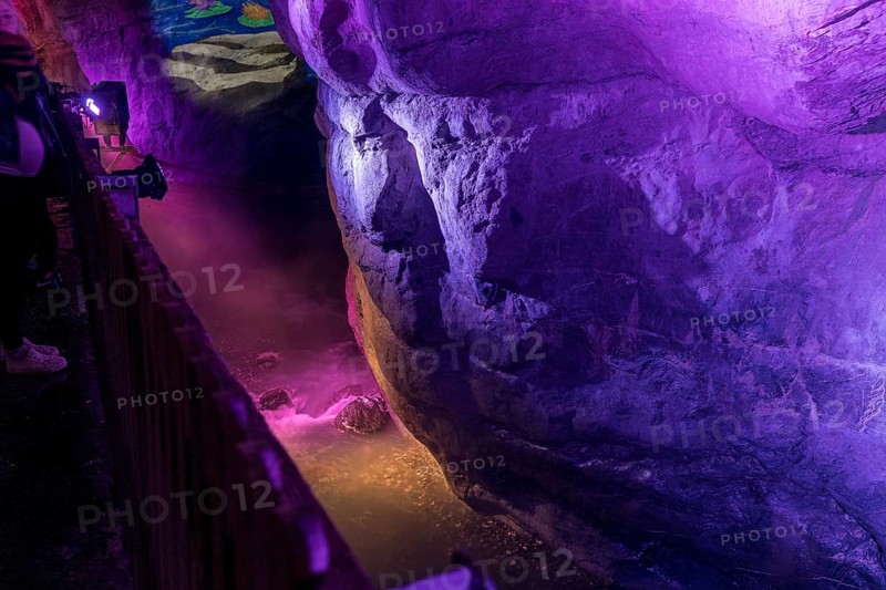 The Tamina Gorge and the Tamina River illuminated in colour at night, Altes Bad Pfäfers, St. Gallen, Switzerland, Europe
