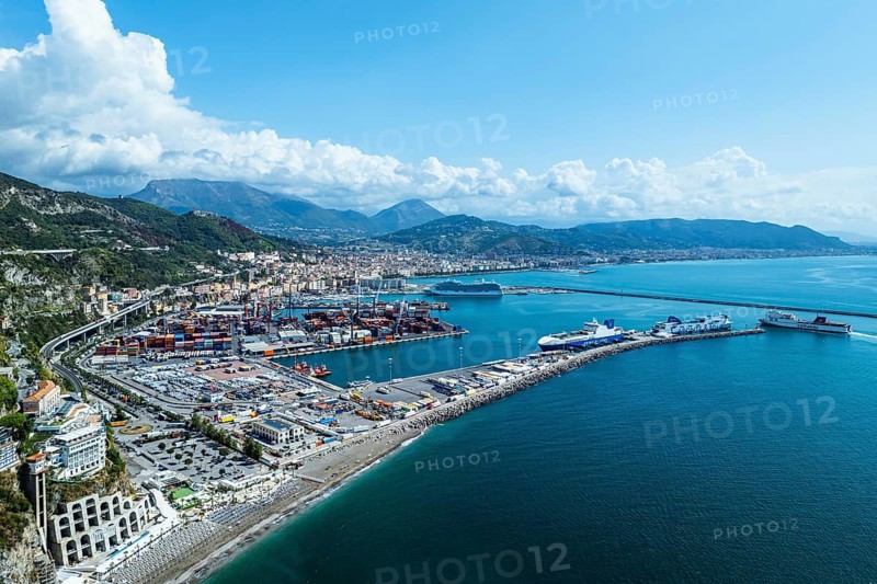 Vietri sul Mare from a drone, Amalfi Coast, Salerno, Campania, Italy, Europe