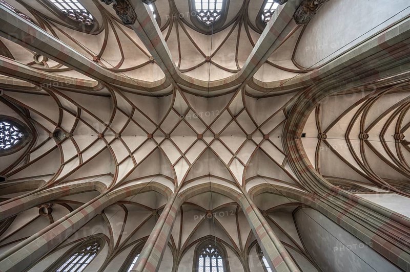 Gothic vaulted ceiling of St Mary's Chapel, Marktplatz 9, Würzburg, Lower Franconia, Bavaria, Germany, Europe
