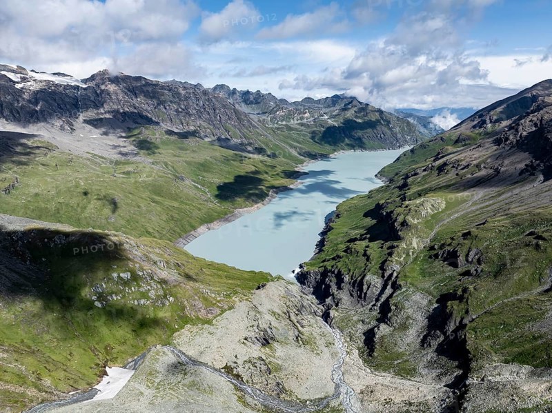 Aerial view, Lac de Dix, reservoir in the Valais Alps, Valais, Switzerland, Europe