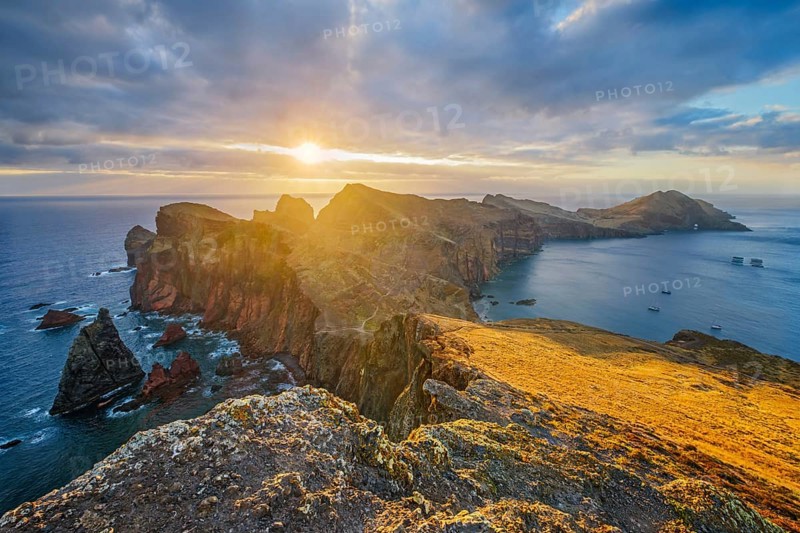 Madeira Island scenic rugged landscape, Ponta do Sao Lorenco cape on sunrise, Miradouro do Abismo viewpoint. Madeira, Portugal, Europe