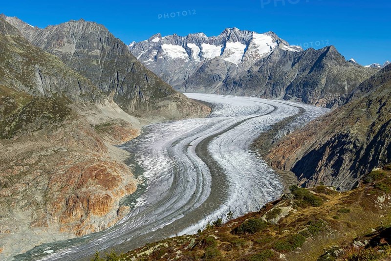 Aletsch glacier, glacier tongue, panorama, climate change, decline, global warming, ice, global climate, tourism, Aletsch Arena, Valais, Switzerland, Europe