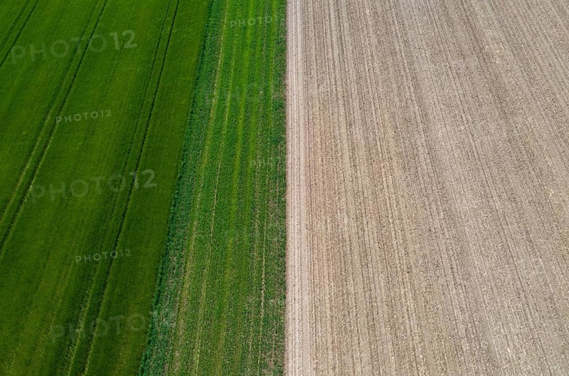 Drone view, green and ploughed fields, agricultural landscape, Innviertel, Upper Austria, Austria, Europe