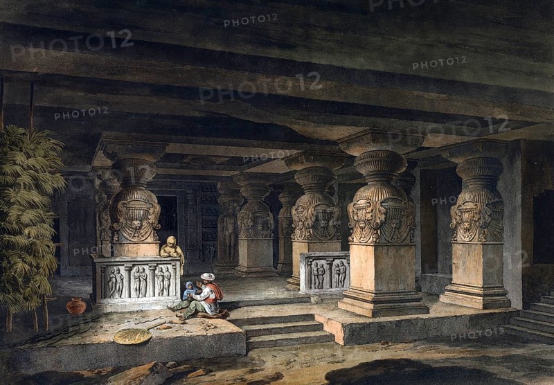 Paraswa Rama Sabha. Inside the cave, India, ca 1880, digitally enhanced reproduction of a 19th century model, Asia