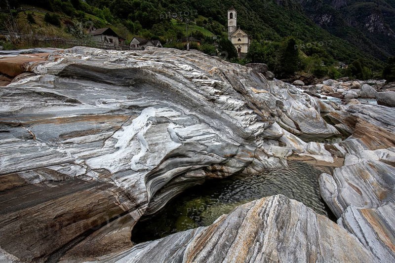 Rocks in the Verzasca River, behind Lavertezzo, Verzasca Valley, Valle Verzasca, Canton Ticino, Switzerland, Europe