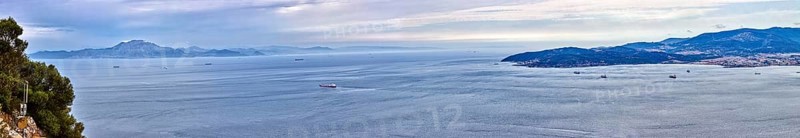 Sweeping views over the calm sea to the distant horizon, Gibraltar, Europe
