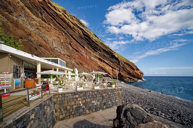 On the beach of Garajau, Ponta do Garajau stone beach, bathing beach, cliffs, Garajau, municipality of Santa Cruz, Madeira, Portugal, Europe