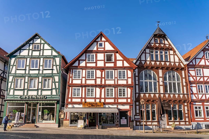 Half-timbered houses on the market square in Fritzlar, Schwalm-Eder district, Hesse, Germany, Europe