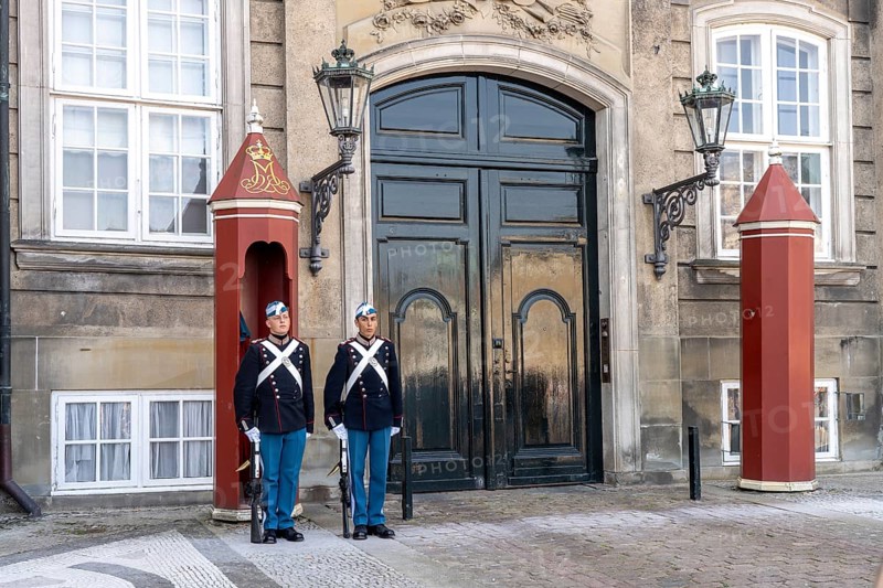 Guards at Amalienborg Palace in Copenhagen, Denmark, Europe