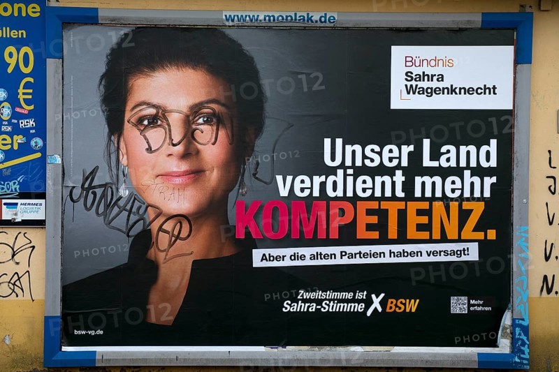 Large poster for the 2025 federal election by BSW with Sahra Wagenknecht, Bochum, Ruhr area, North Rhine-Westphalia, Germany, Europe