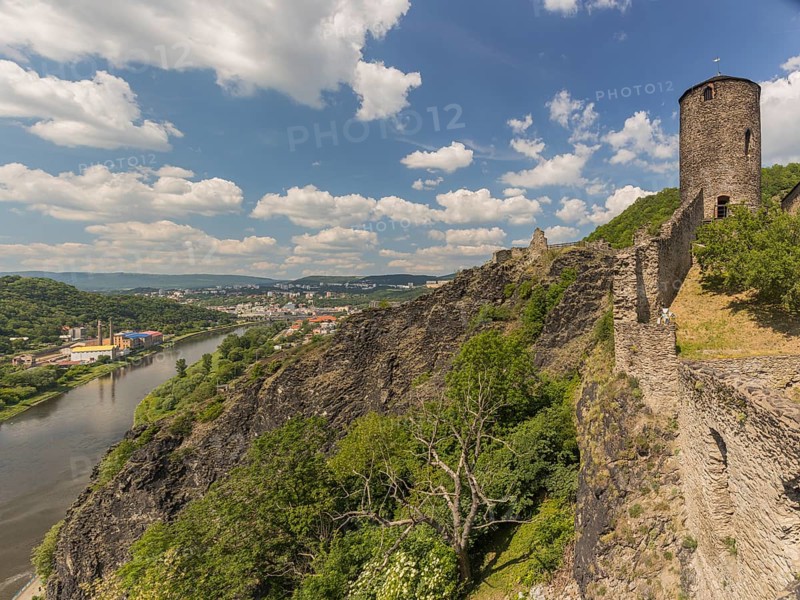 Strekov Castle (German: Schreckenstein) is perched atop a cliff above the River Elbe, near the city of Ustí nad Labem in the Czech Republic