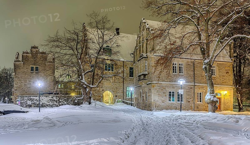 Castle illuminated winter snow Stadthagen Germany