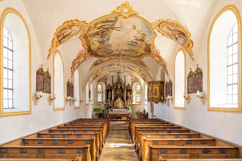 Interior of the branch church of St Andreas in Thalkirchen, Bad Endorf, Bavaria, Germany, Europe