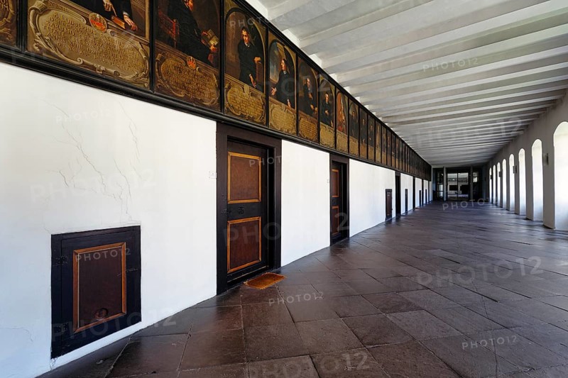 Gallery of the Abbots, wall painting, former Corvey Abbey and Castle, The Carolingian Westwork and the Civitas Corvey, interior view, Höxter, Germany, Europe